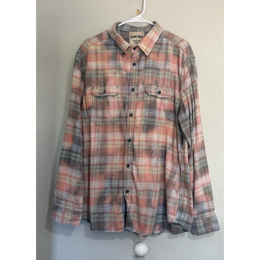 Dolly Parton Shabby Girl Flannel XL Women’s Bleached Fade WWDD Pink/green/gray